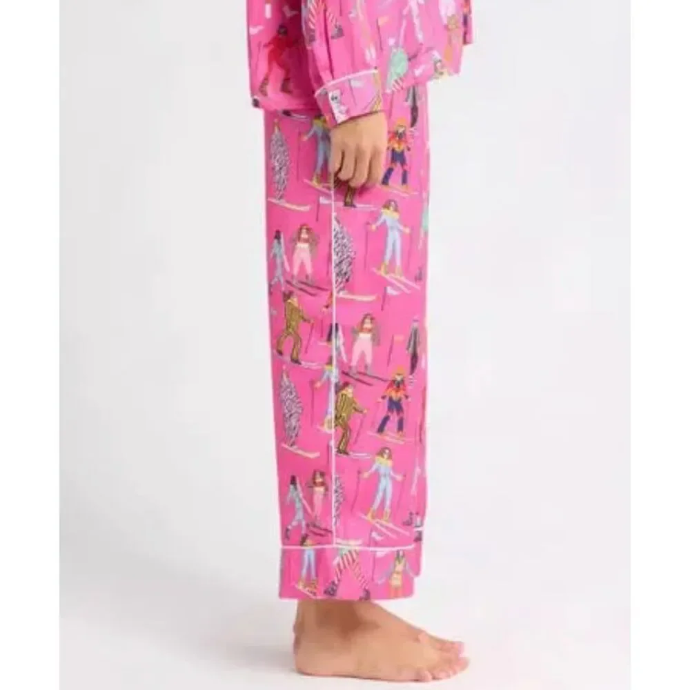 NEW Karen Mabon Apres Ski Pink Cropped Satin Pajama Bottom ONLY Pink Small
